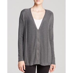 Eileen Fisher Gray Viscose Blend Zip Front Cardigan Sweater Large Italian Yarn